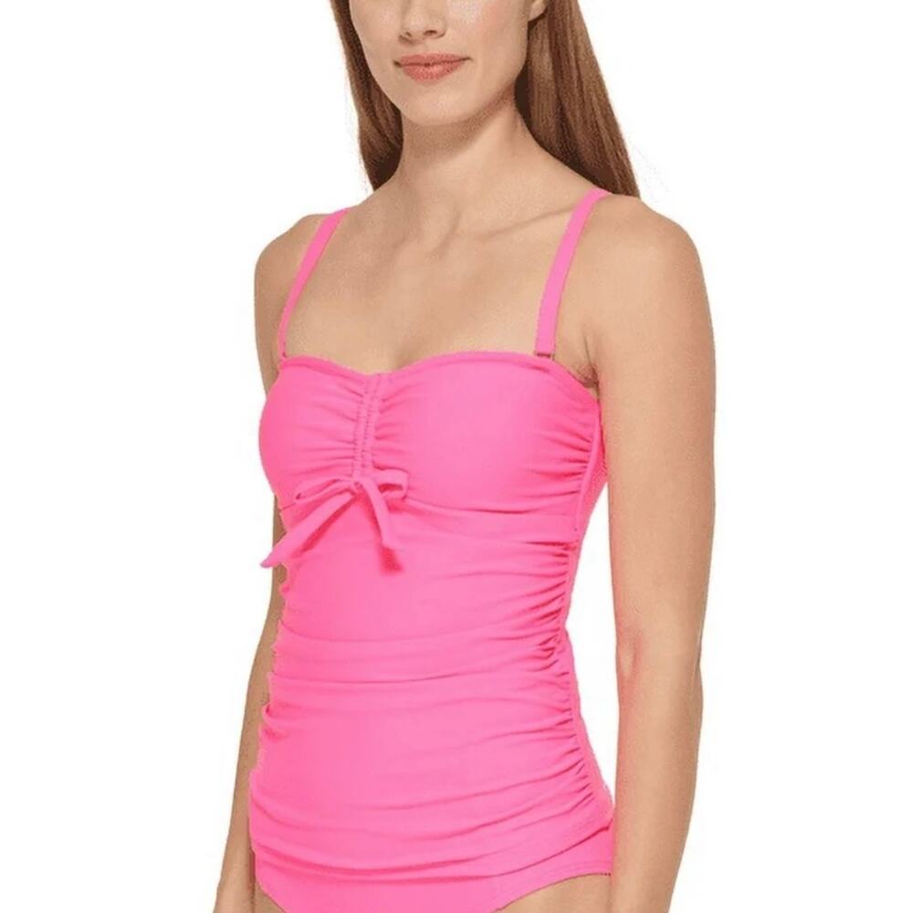 DKNY Pink Bandeau Bow Tankini Swim Top XS NWT